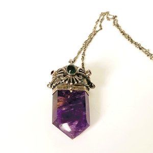 Large Faceted Amethyst Drop Pendant w/Sterling Silver Mount & Hidden Compartment